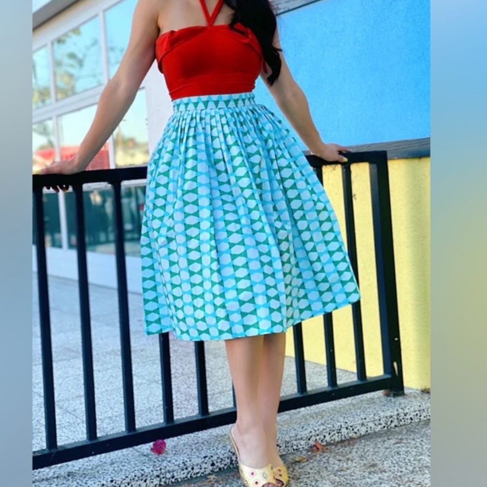 Dapper Day‎ Tatyana Gloria Skirt in Blue Lagoon Bow Ties Print Size Large Pinup